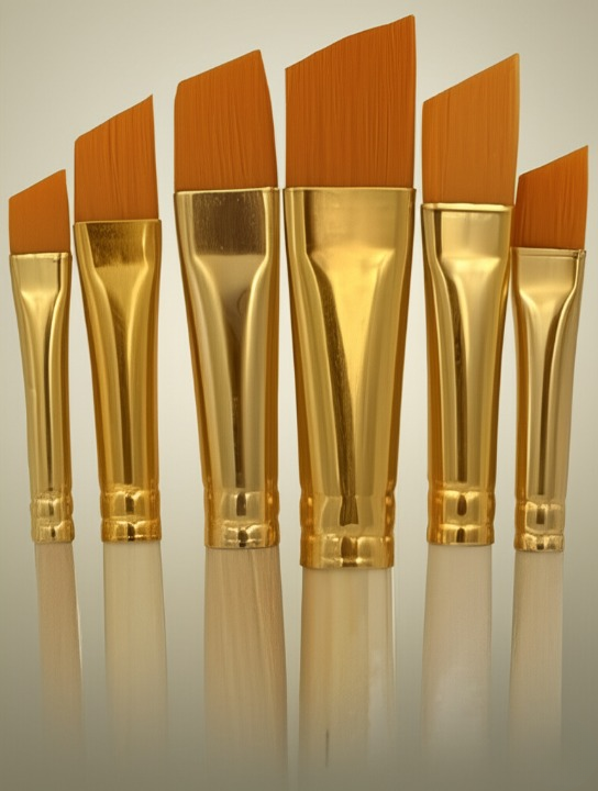 Pack of 6 Professional Angular Brush Set for Artists Wooden Handle