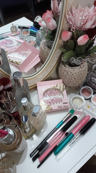 Luxury Pink Nail Tips Set 12 PCS False Nails with Glitter - CheckNpays