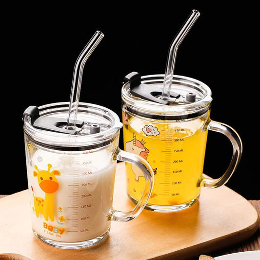 Unicorn Shape 350 ML Glass Mug with Straw and Lid Creative Cartoon