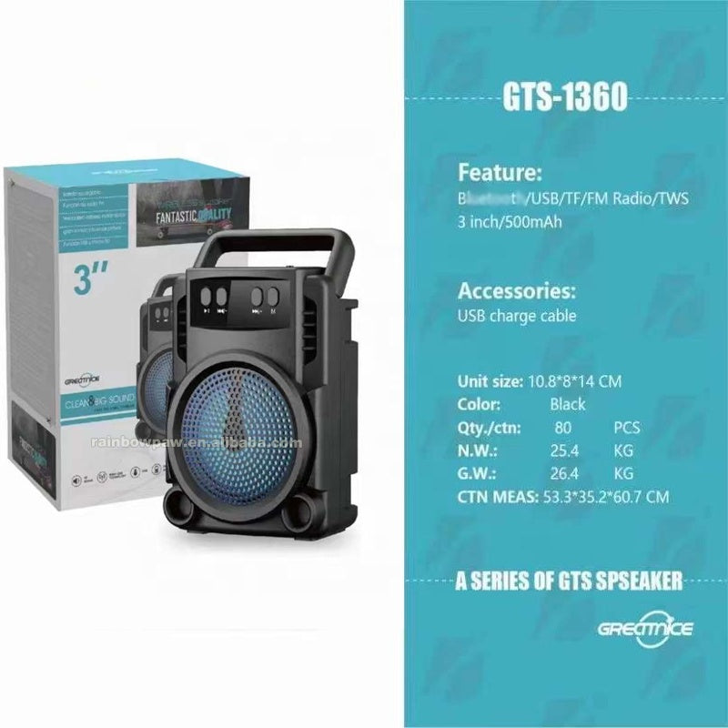GTS-1360 Wireless Speaker Bluetooth Rechargeable Speaker Portable Wireless Mini 3 Inch Mini