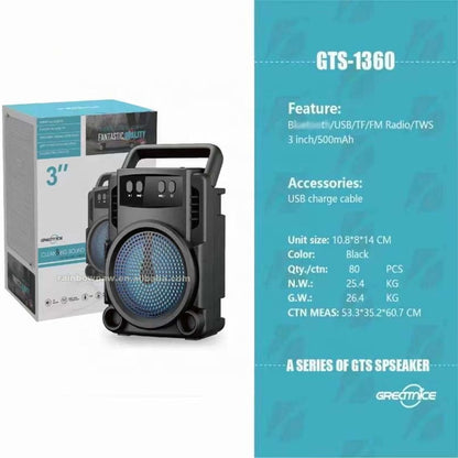 GTS-1360 Wireless Speaker Bluetooth Rechargeable Speaker Portable Wireless Mini 3 Inch Mini