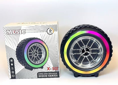 X-502 RGB Wheel-Shaped Wireless Speaker with Subwoofer Portable USB/BT Card Playback for