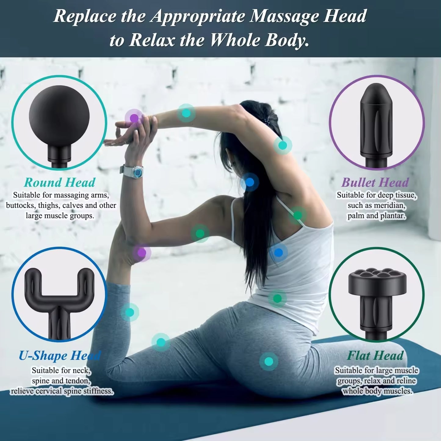 Massage Gun Deep Tissue, Handheld Muscle Massager with 4 Massage Heads, Super
