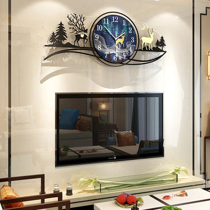 forest figure Deer 3d wood Wall clock blue jungle with light