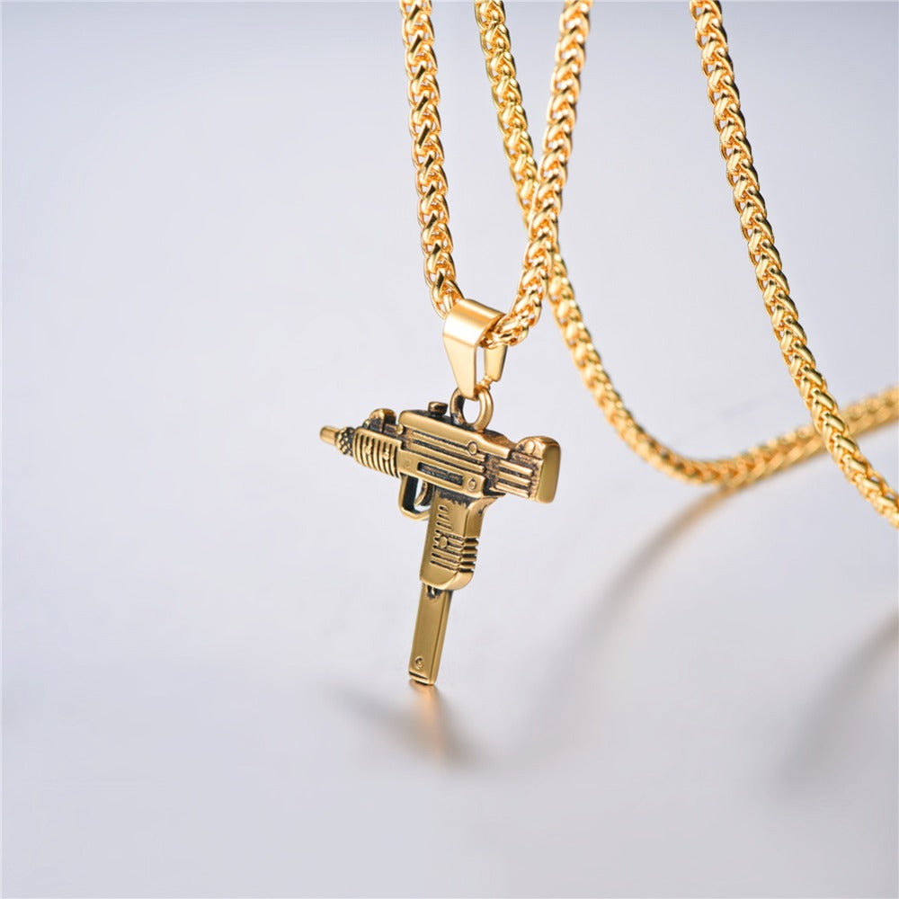 Men's Chain Necklace High Quality Stainless steel Uzi toy gun Pendant