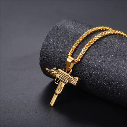 Men's Chain Necklace High Quality Stainless steel Uzi toy gun Pendant