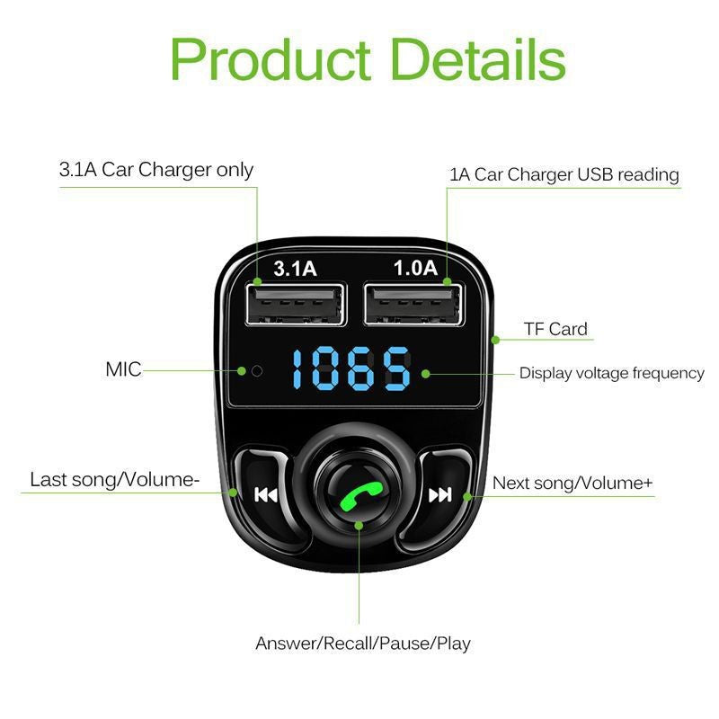 X8 - Multifunctional Car Mp3 Player | Car Wireless FM Transmitter |