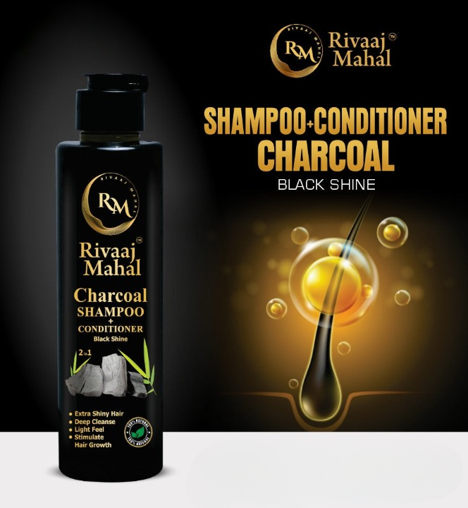 Rivaaj Mahal Charcoal Shampoo + Conditioner Black Shine Formula for Deep