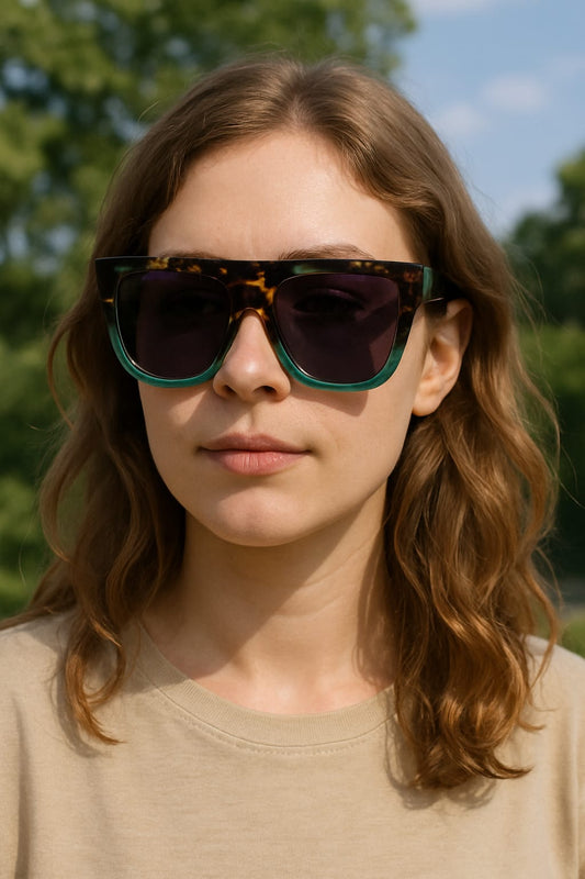 Gradient Oversized Square Sunglasses Tortoiseshell &amp; Aqua Blue