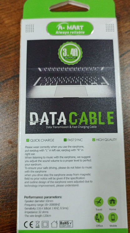 C TYPE DATA CABLE 3.4A OUTPUT ,data transmission and fast charging cable