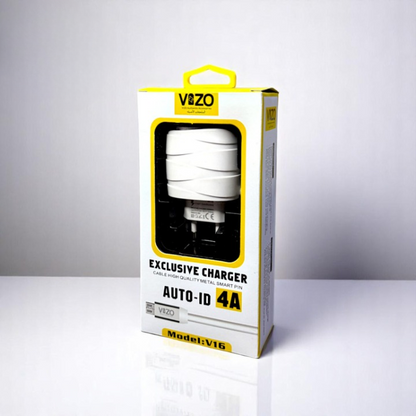 Vizo V16-Type-C 4A Smart Fast Charger (3 USB Ports + Built-in