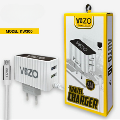 Kw300 2.4A Fast Travel Charger | Android Phone Charger with Data Cable