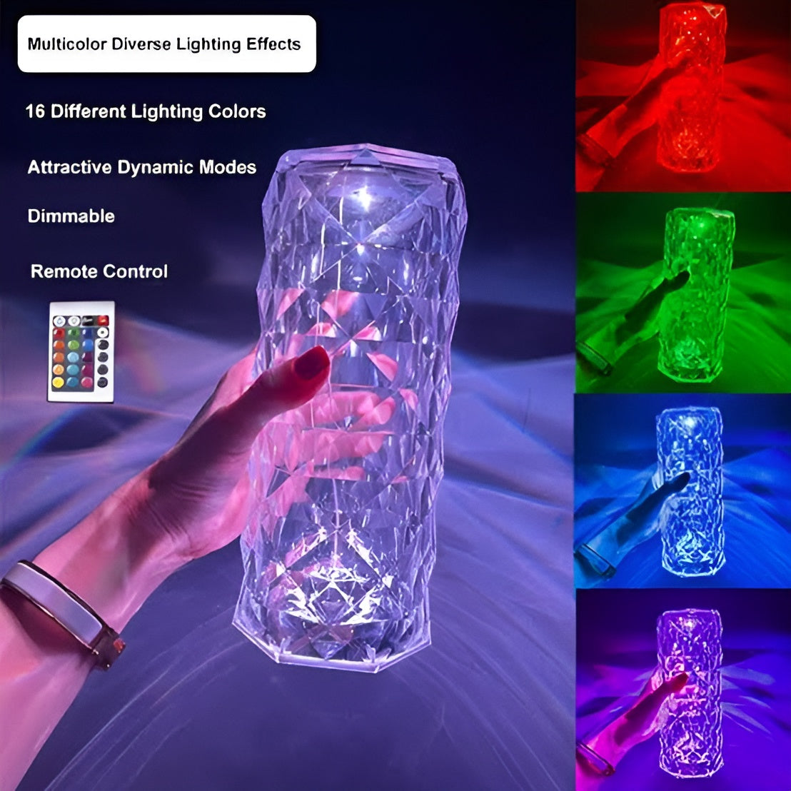 16 Colors Diamond Rose Crystal Lamp Bedside Acrylic Table Lamp |