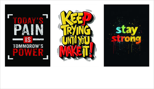 set of 3 Motivational sticky canvas frames for wall decore / sticky