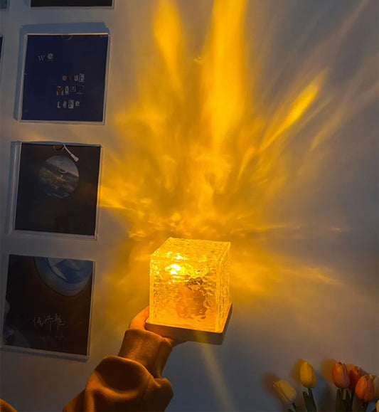 Dynamic Rotating Water Ripple Night Light 3 Colors Flame Crystal Lamp for