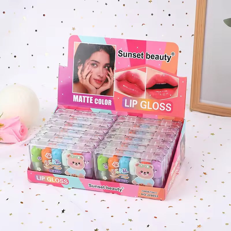 6 Pcs Cute Bear Changing Lip Gloss Set Moisturizing Magic Tint Liquid