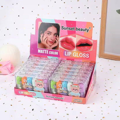 6 Pcs Cute Bear Changing Lip Gloss Set Moisturizing Magic Tint Liquid
