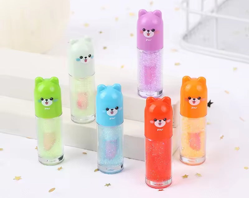 6 Pcs Cute Bear Changing Lip Gloss Set Moisturizing Magic Tint Liquid