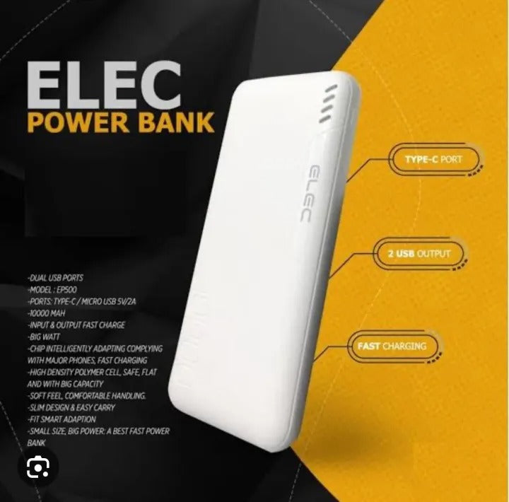 ELEC 10,000mAh Fast Charging Power Bank White | Dual Type-A &amp;