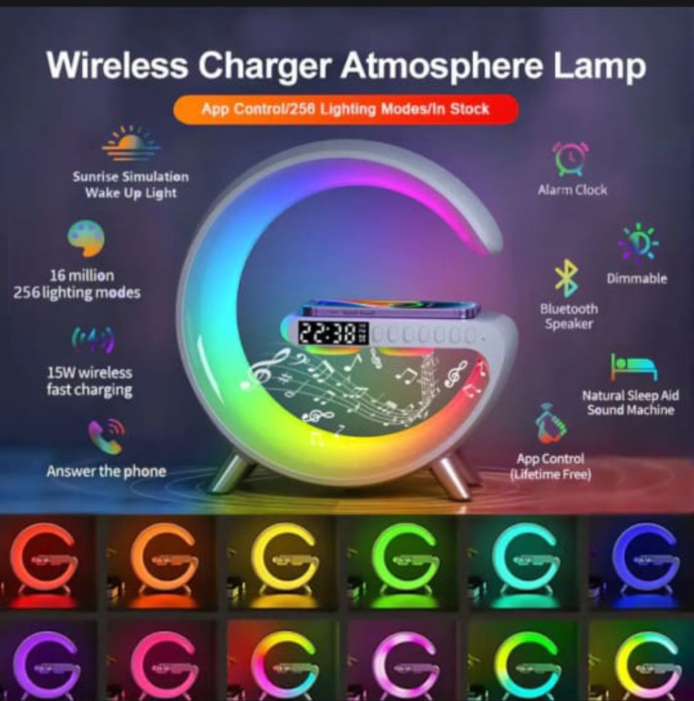 G11 G Shape Bluetooth Speaker Multifunctional Lamp Digital Alarm Wirless Charging