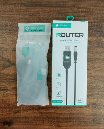 Wi-Fi Router USB Cable for Power Bank-Sovo Router Cable 5v-12v | SRC-888