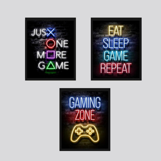 Set of 3 gaming text neon wall frames / Wall frame for