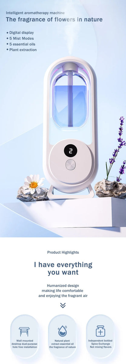 Rechargeable 5-Mode Aromatic Diffuser Timed Essential Oil Air Freshener for Bedroom,