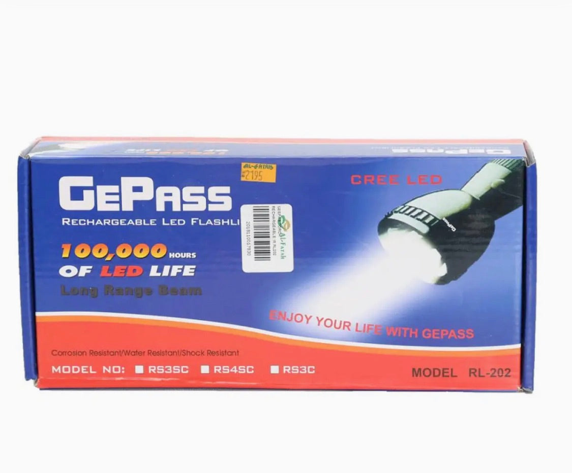NEW EMERGENCY GePass Rechargeable LED Flashlight, 100,000 Hours of LED Life, Long