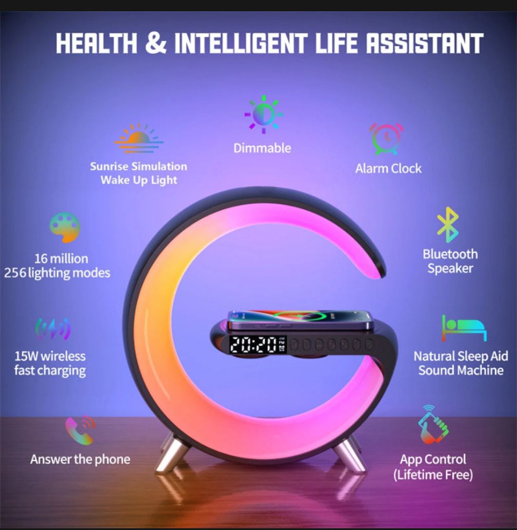 G11 G Shape Bluetooth Speaker Multifunctional Lamp Digital Alarm Wirless Charging