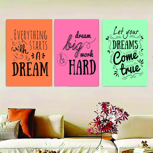 Pack of 3 Motivational quotes sticky wooden canvas frames for wall decore