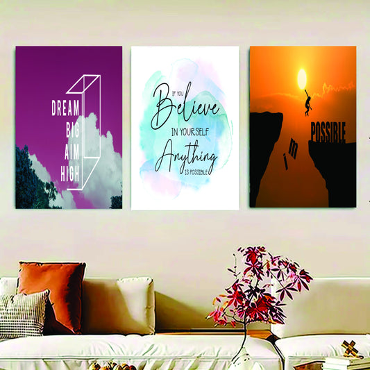 Set Of 3 Motivational Sticky Canvas Frames For Wall Decore / Sticky