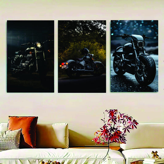 Set Of 3 bikes Sticky Canvas Frames For Wall Decore / Sticky