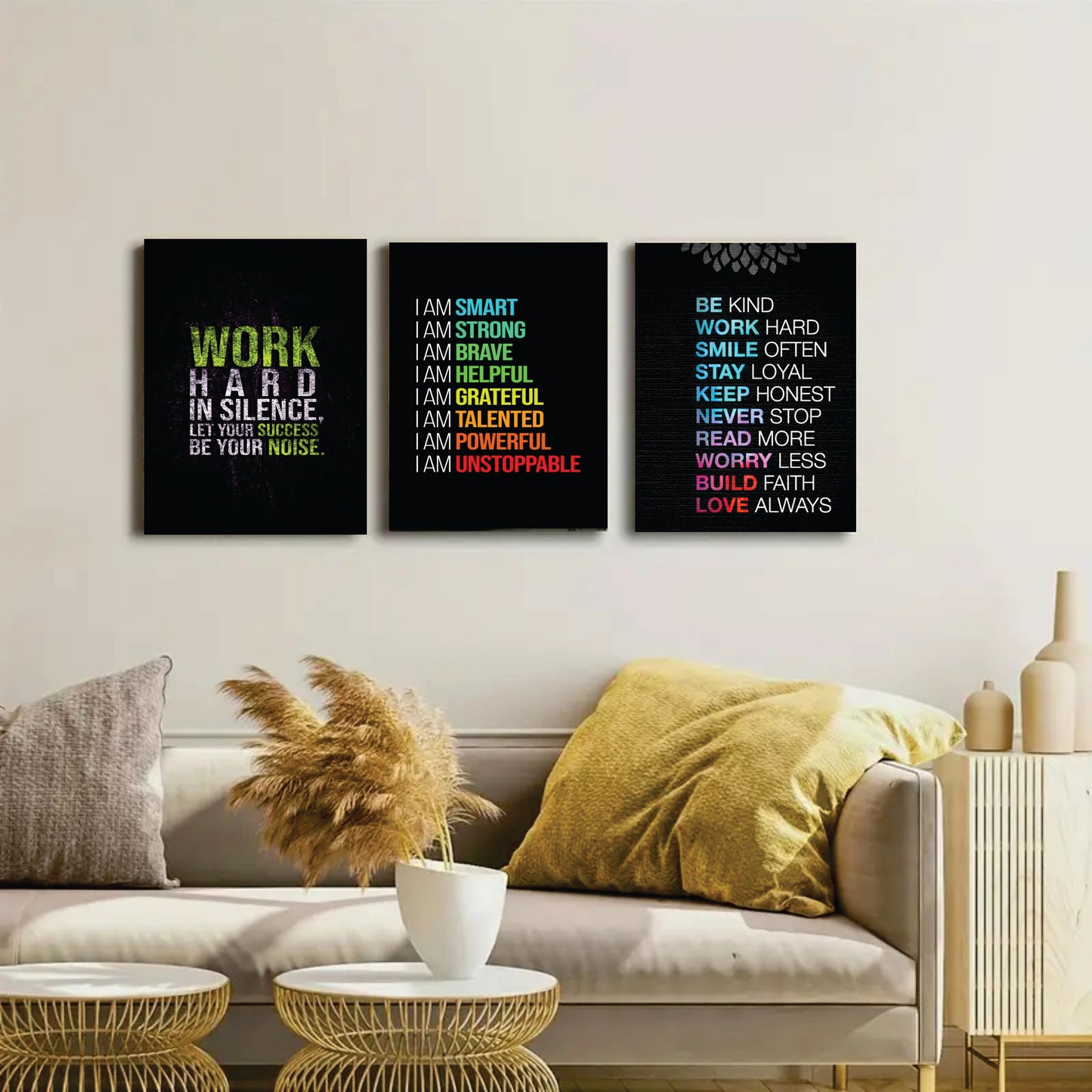 Set Of 3 Motivational Sticky Canvas Frames For Wall Decore / Sticky