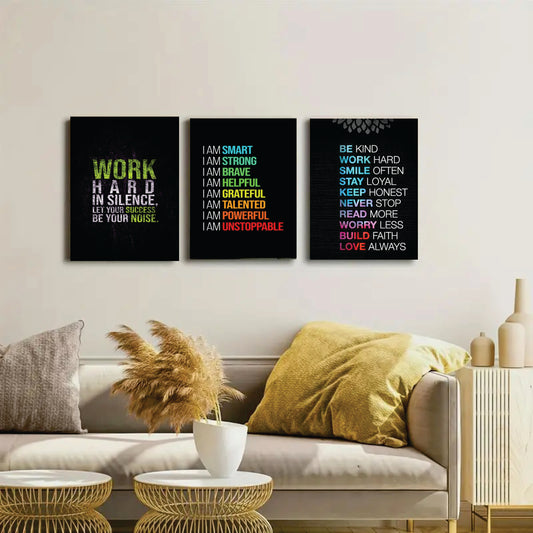 Set Of 3 Motivational Sticky Canvas Frames For Wall Decore / Sticky