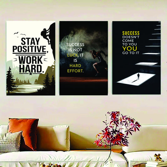 Pack Of 3 Motivational Quotes Sticky Wooden Canvas Frames For Wall Decore