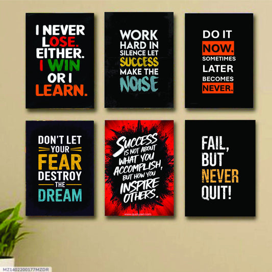 set of 6 Motivational wooden canvas frames for wall decore / sticky