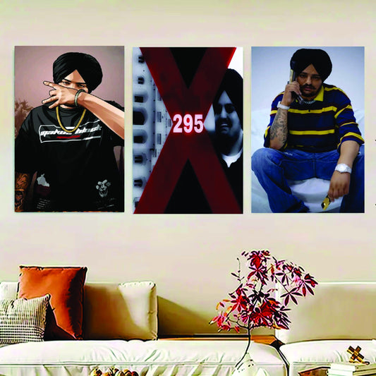 set of 3 sidu moosewala wooden canvas frames for wall decore /