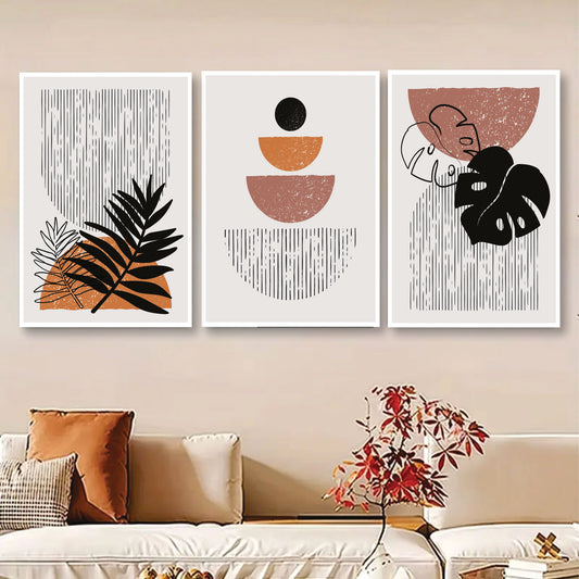 Set Of 3, Abstract Leaf Wall Art Photo Canvas Wooden Tile Frame