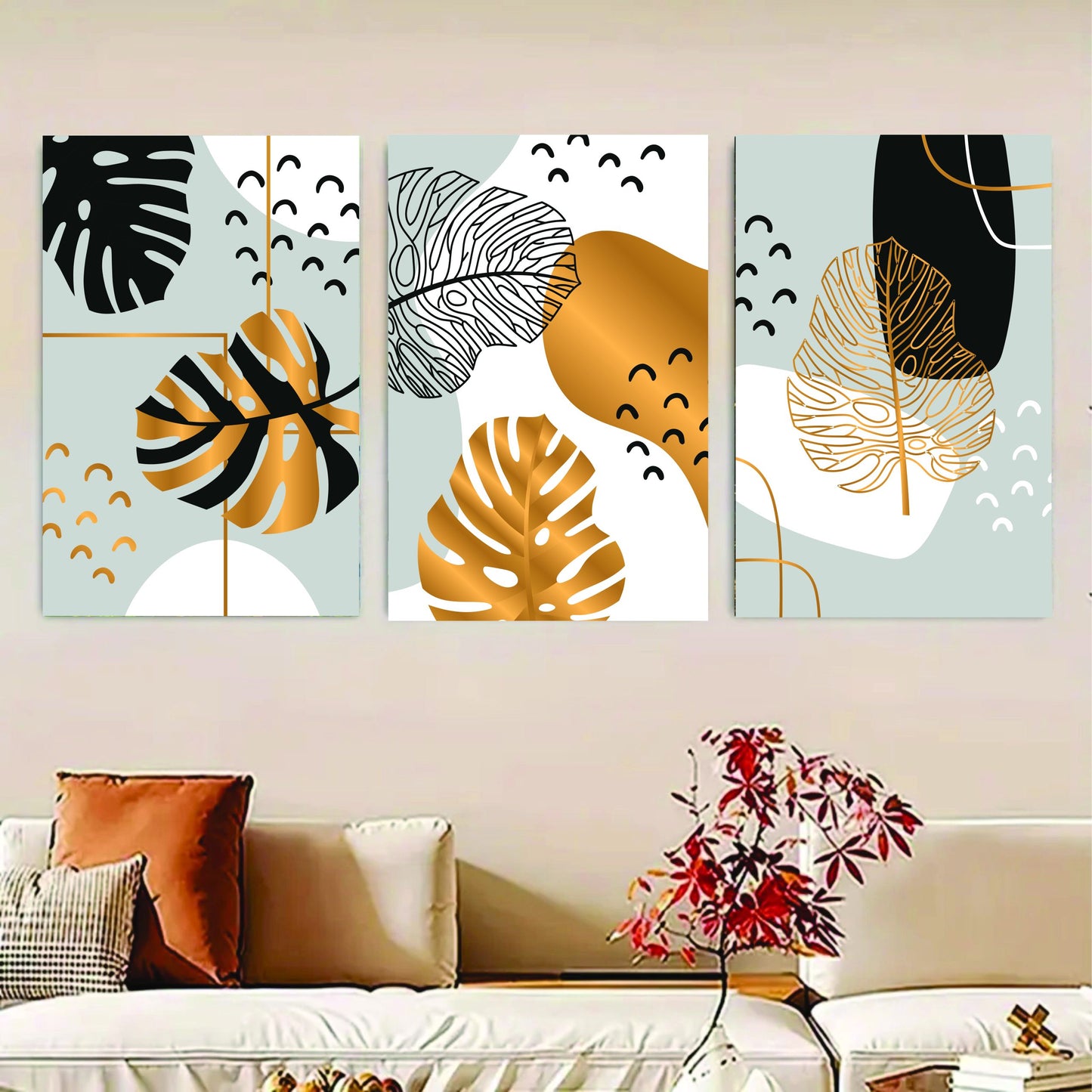 Set Of 3 Flower Sticky Canvas Phototiles Frame For Wall, Home Decor
