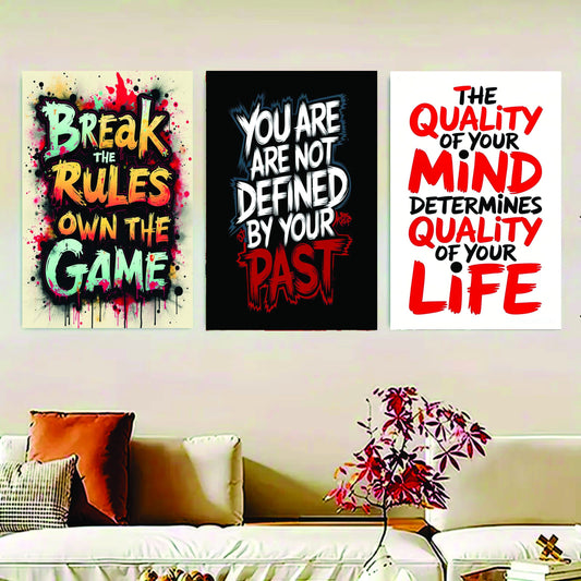 Set Of 3 Motivational Sticky Canvas Frames For Wall Decore / Sticky