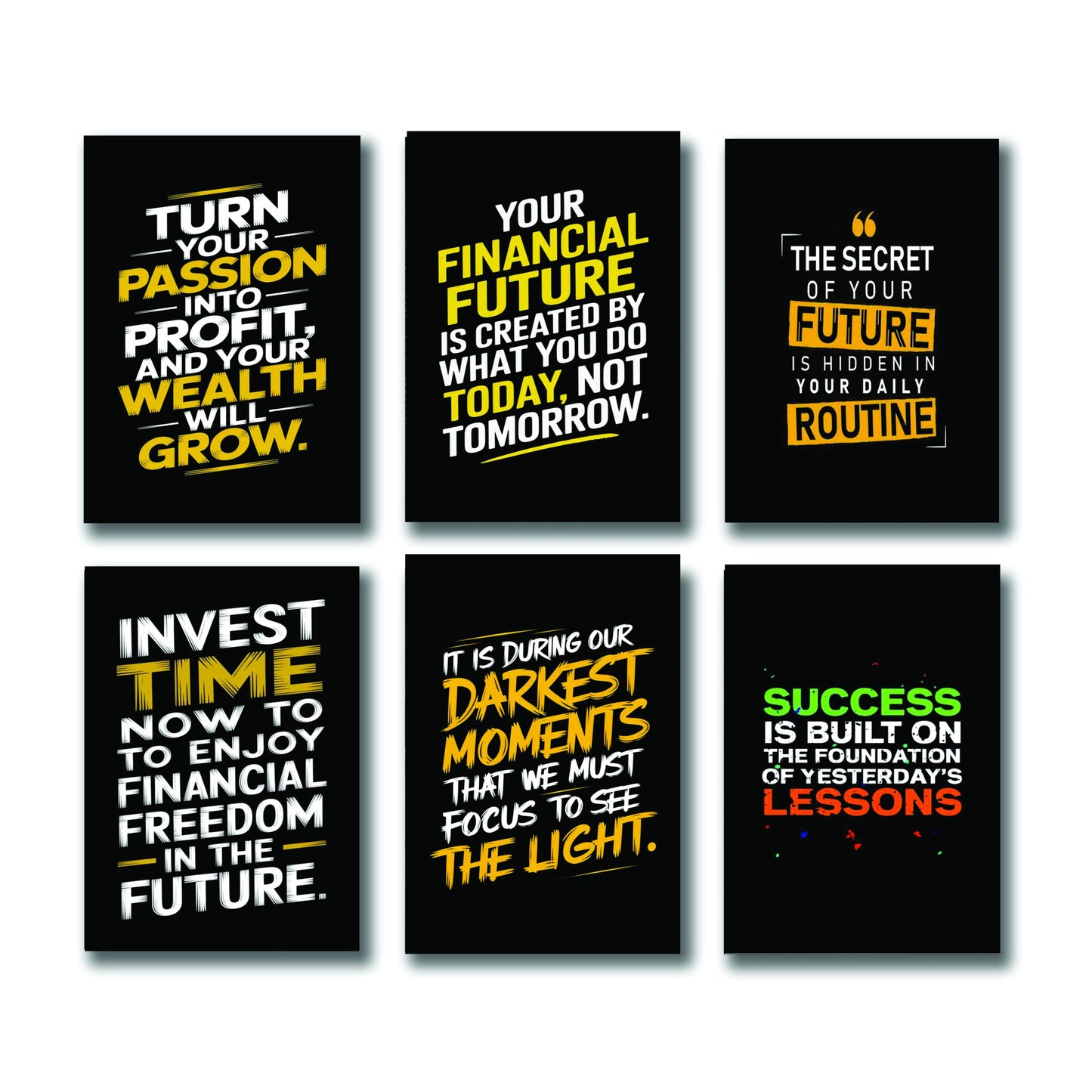 Set Of 6 Motivational Sticky Canvas Frames For Wall Decore / Sticky