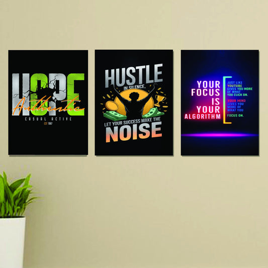 Set Of 3 Motivational Sticky Canvas Frames For Wall Decore / Sticky