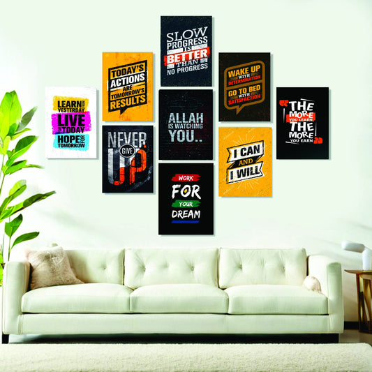Set Of 9 Motivational Sticky Canvas Frames For Wall Decore / Sticky
