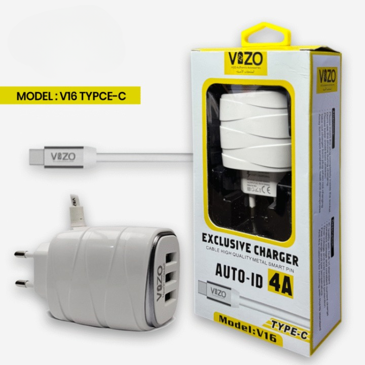 Vizo V16-Type-C 4A Smart Fast Charger (3 USB Ports + Built-in