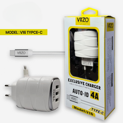 Vizo V16-Type-C 4A Smart Fast Charger (3 USB Ports + Built-in