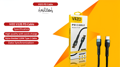 Vizo V120 PD Fast Charging &amp; Data Cable | Type-C to Type-C