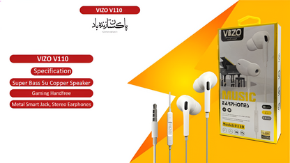 VIZO V110 Super Bass Hand free | Wired In Ear Phones for