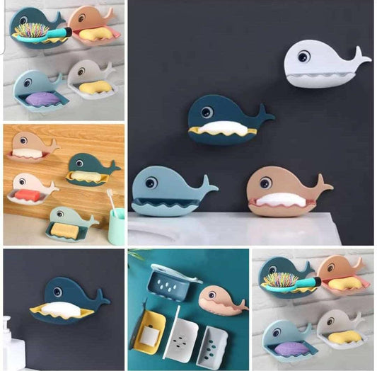 Fish Soap Stands for Bathroom Double Layers Plastic Adhesive Waterproof Wall Mounted