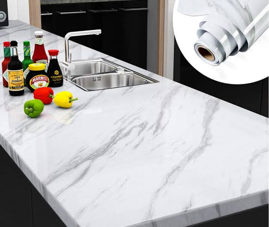 Self Adhesive White Marble Sheet for Kitchen - Anti Oil and Heat
