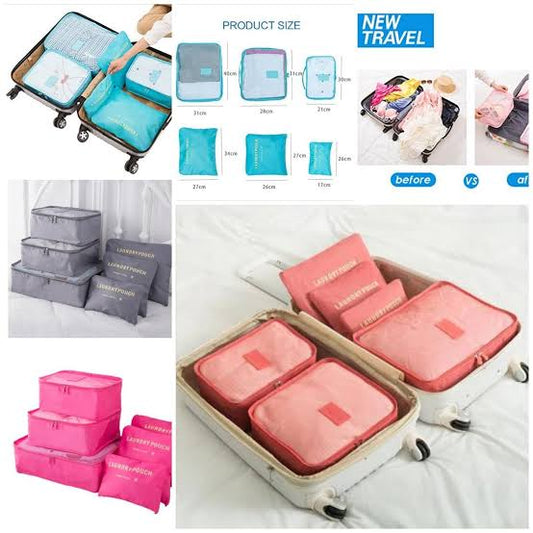 6pcs/Set Travel Storage Bag Portable Luggage Organizer Clothes Tidy Pouch Zip Cube